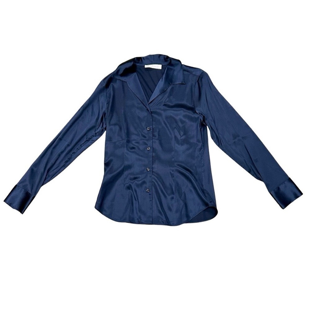 Noidiasolo Italy 100% Silk Navy Button-Up Blouse Women’s IT 40 (US 6)